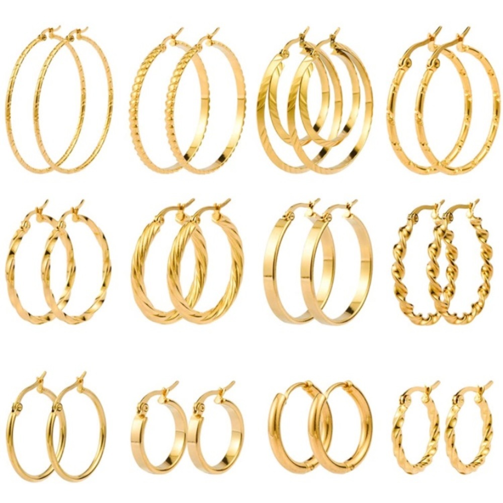 12 Pairs Gold Hoop Earrings Set
